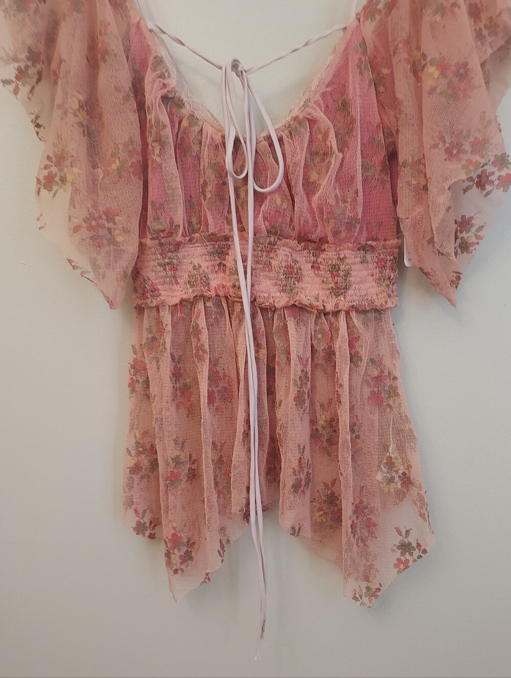 Free People Rose Floral Mesh Top Size XS NEW NWT Boho Cottagecore Flutter - Picture 5 of 12